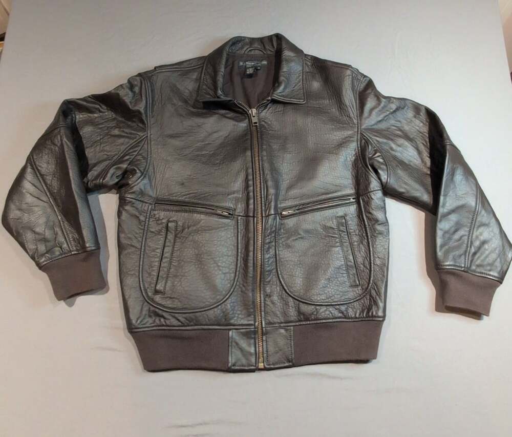 The J. Peterman Company Lexington Kentucky Leather Flight Bomber Jacket Mens Med